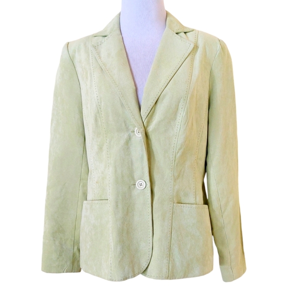 Vintage 90s Kim Rogers Chunky Stitch Lime Green Workwear Blazer Jacket - Picture 1 of 14